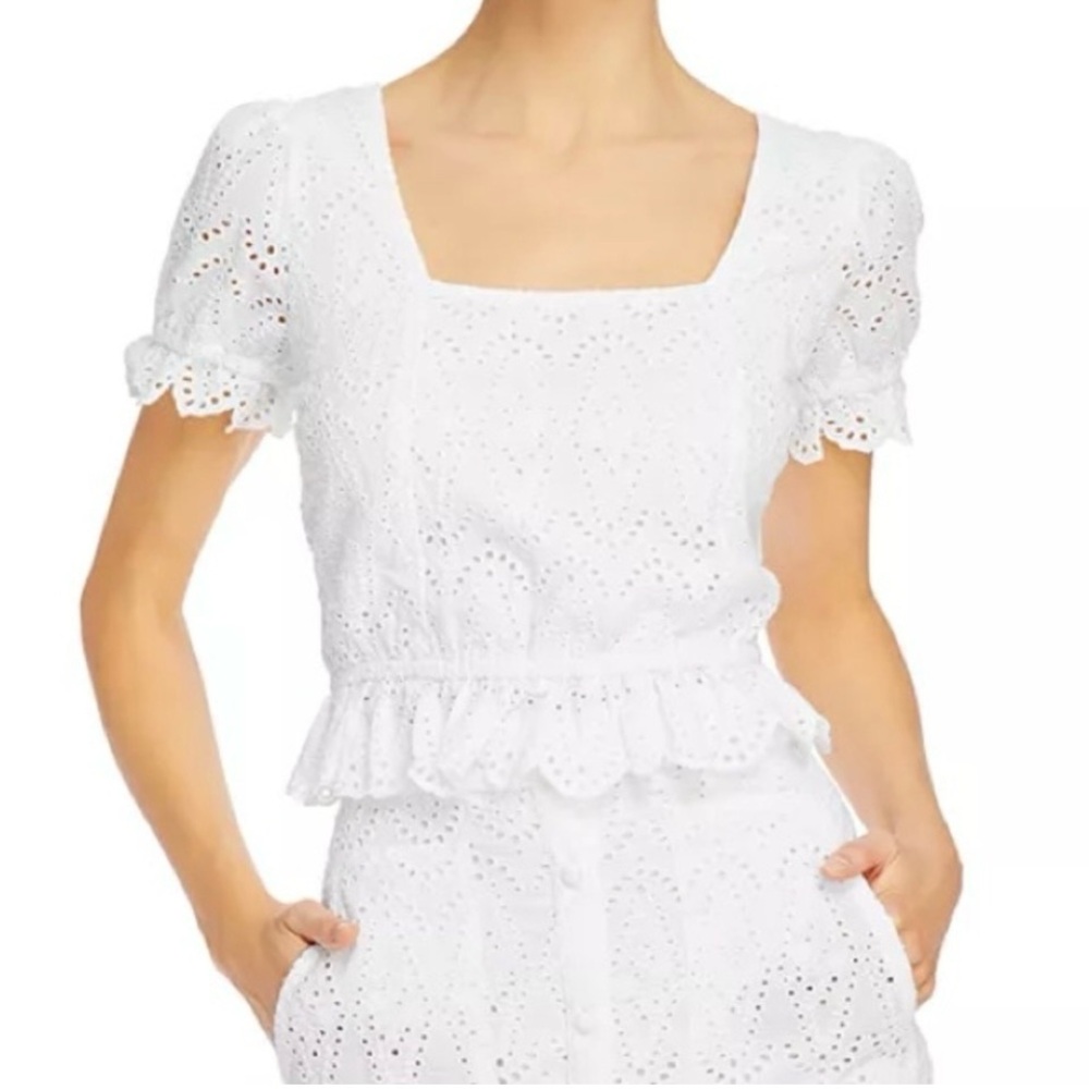 Notes du Nords White Cotton Eyelet Crop Top, Size 34 (us 2/4)